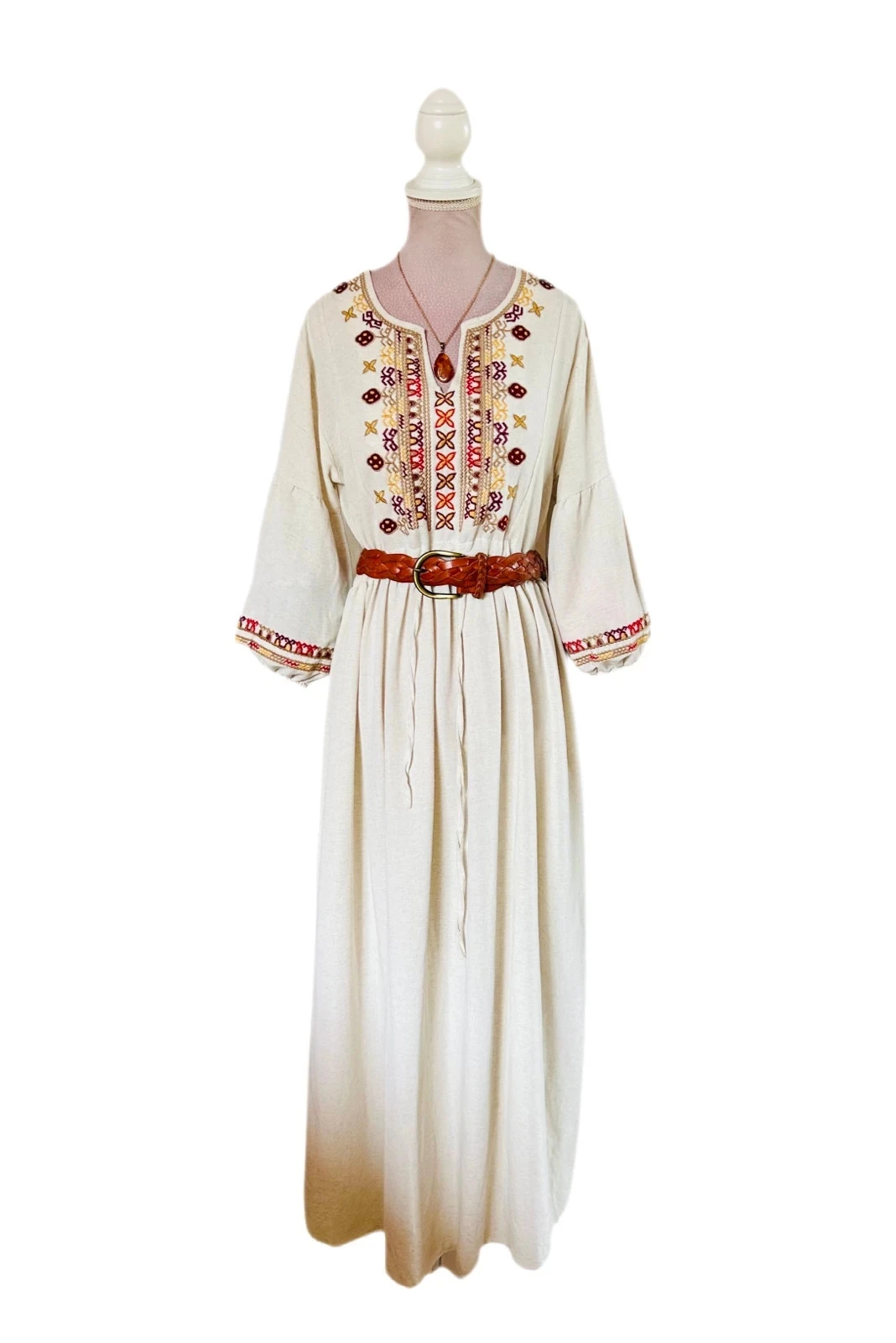 🧿🌿Vestido Bohème Folk Bordado de Istambul • Turkish Embroidered Maxi Dress S/36🌿🧿 – photo 3